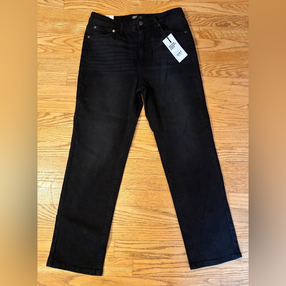 OAT NWT Mid Rise Straight Stretch Ankle Jeans 12 Black